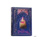 Eine Bicycle Ultimate Bicycle Disney Princess navy Kartenschachtel steht mit sichtbarer Vorderseite vor einem weißem Hintergrund.