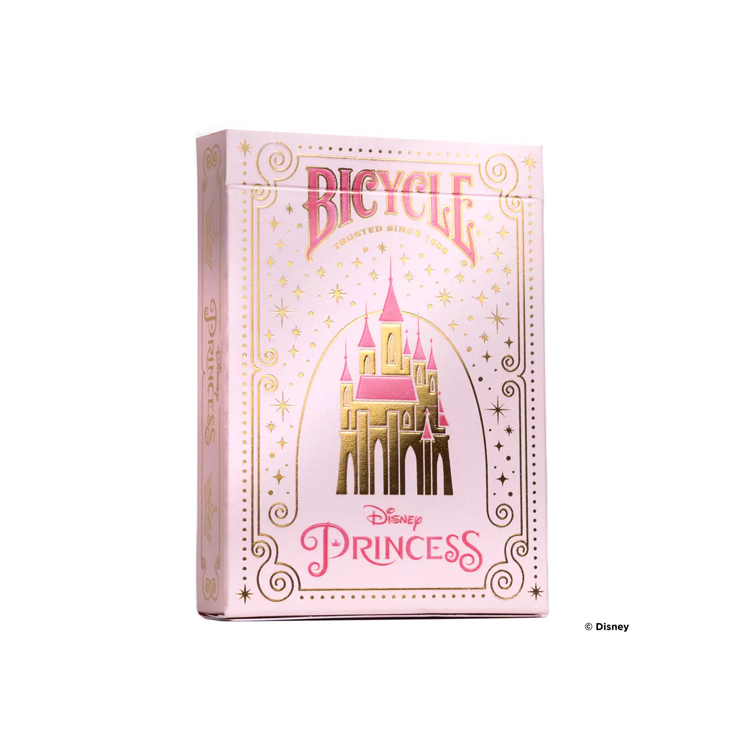 Eine Bicycle Ultimate Bicycle Disney Princess pink rosa Kartenschachtel steht mit sichtbarer Vorderseite vor einem weißem Hintergrund.