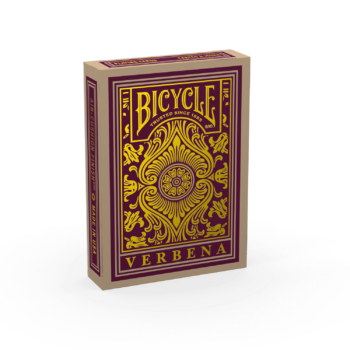 Eine Bicycle Creatives Verbena Kartenschachtel steht mit sichtbarer Vorderseite vor einem weißem Hintergrund.