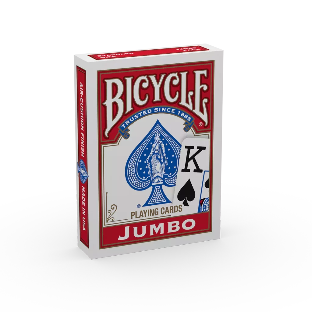 Eine Bicycle Originals Jumbo Schachtel steht mit sichtbarer Vorderseite vor einem weißem Hintergrund.