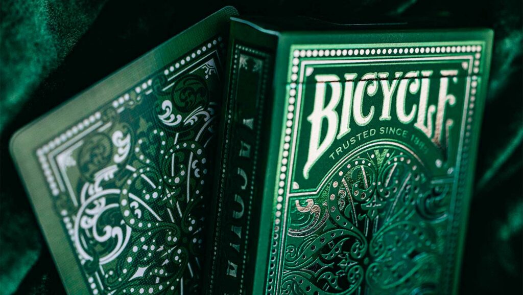 Grünes Kartenspiel Bicycle Jacquard. Jacquard-Muster, Bicycle Spielkarten